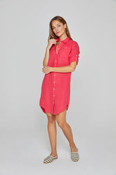 LAUREN – Linen Tunic 3/4 Sleeves Flared Cut – Women – Strawberry